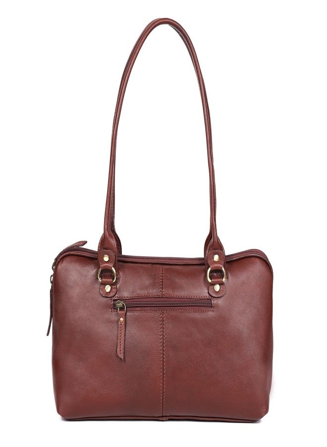 Celtic Premium Leather Shoulder Bag with Dual Zip Compartments, Structured Silhouette & Long Handles - Image 5